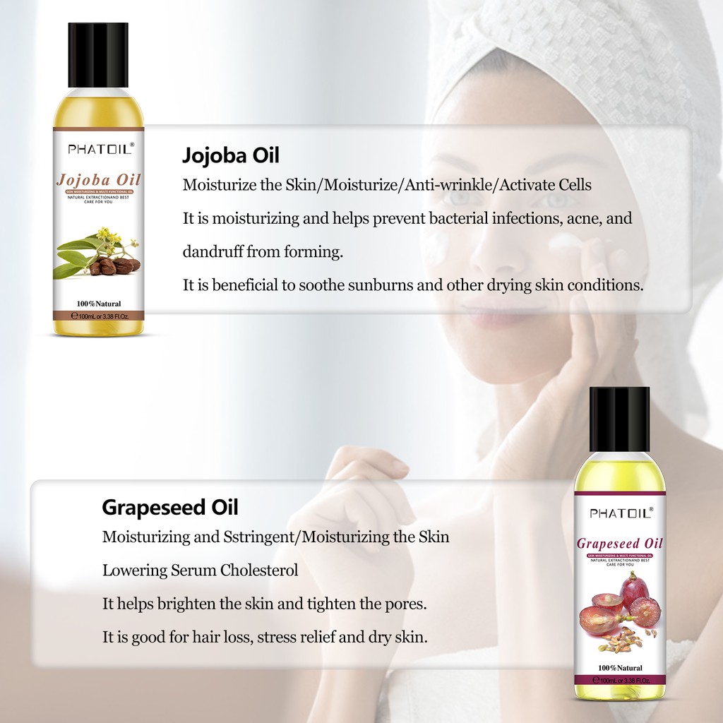 PHATOIL 100ML Jojoba oil Grapeseed oil carrier oil body oil for massage base oil