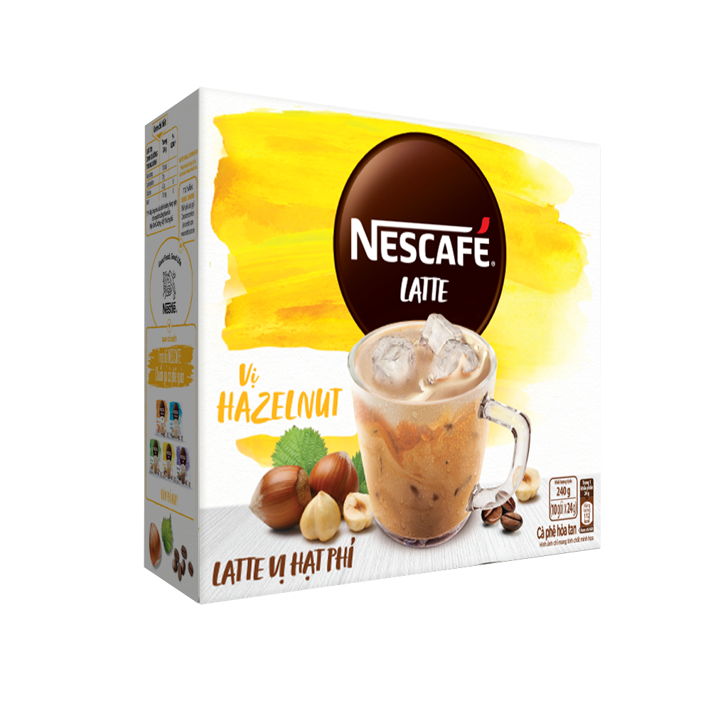 [Gro Gift] Cà phê hòa tan NESCAFÉ Latte Sữa Hạt Vị Hạt Phỉ (Hộp 10 gói x 24g)