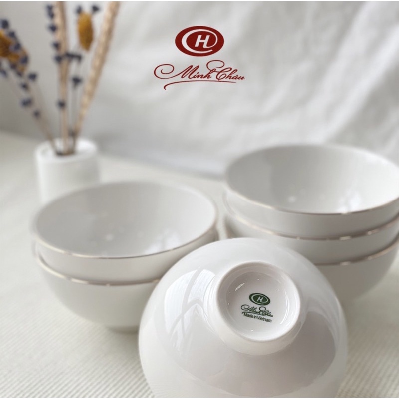 Bát ăn cơm sứ xương viền vàng 12k Minh Châu - Hàng loại 1 - Bảo hành 1 đổi 1