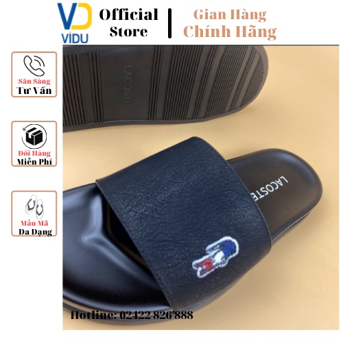 Dép nam thời trang LACOSTE ViDu 21121 màu đen đính kèm logo cắt laser sắc nét sang trọng