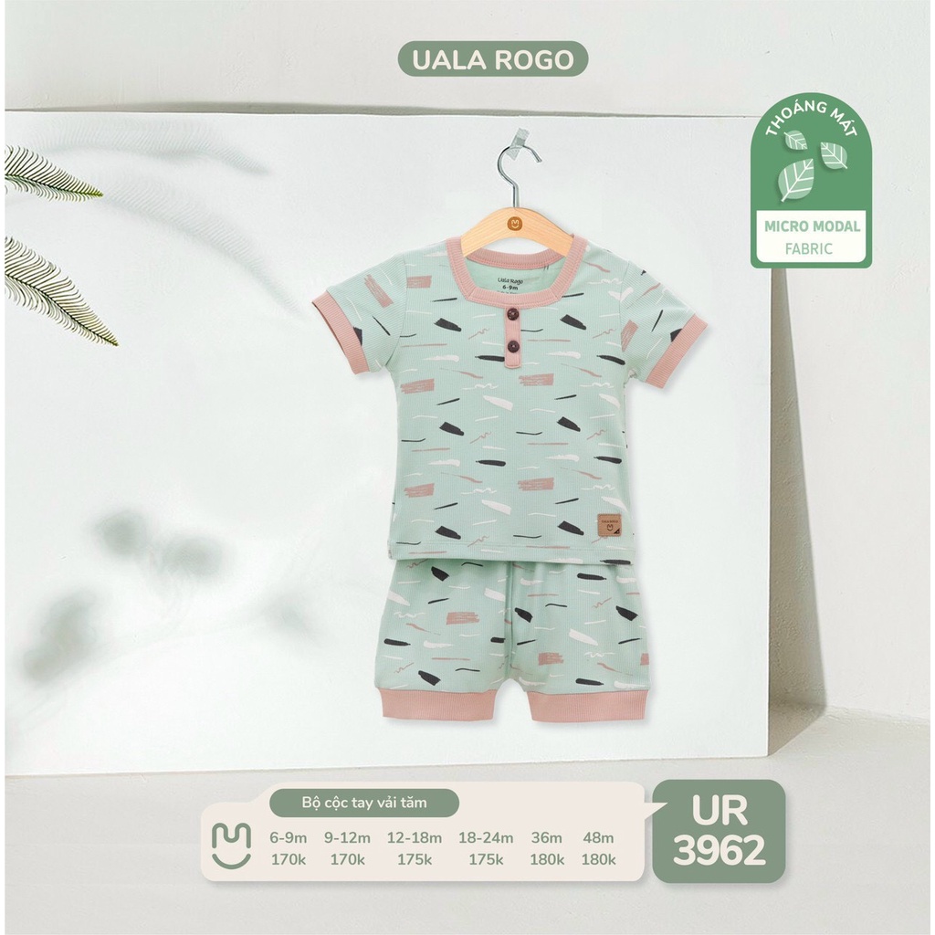 [CHÍNH HÃNG] Bộ cộc tay cổ trụ vải tăm họa tiết trẻ em UR3962 Uala Rogo