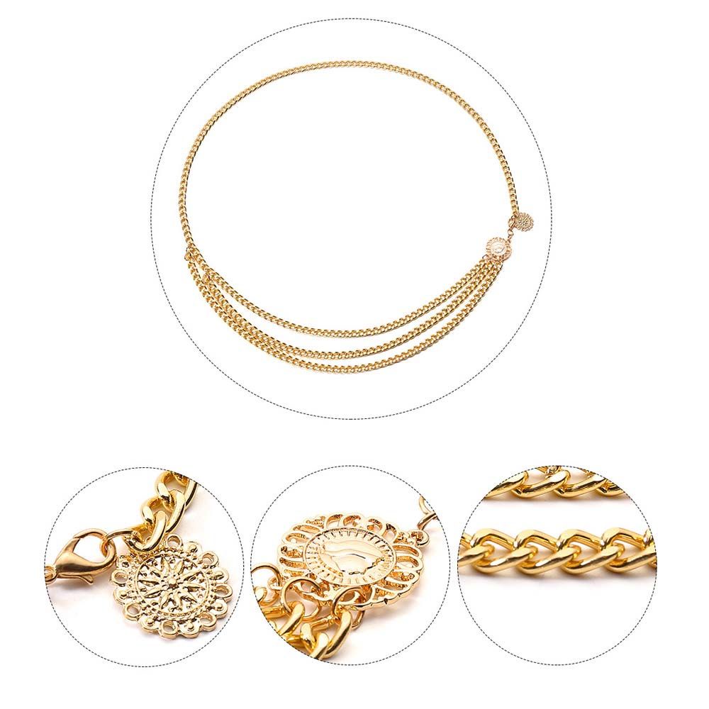 Thắt lưng dây xích 3 lớp bằng hợp kim nhôm gắn hoa hướng dương màu cổ điển sang trọng cho nữ
