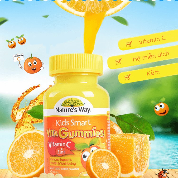 [Hàng Chuẩn ÚC] Kẹo bổ sung vitamin C &amp; kẽm tăng đề kháng cho bé Nature's Way