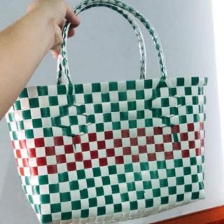 Túi xách trơn, giỏ xách đan tay dây nhựa, làn đi chợ