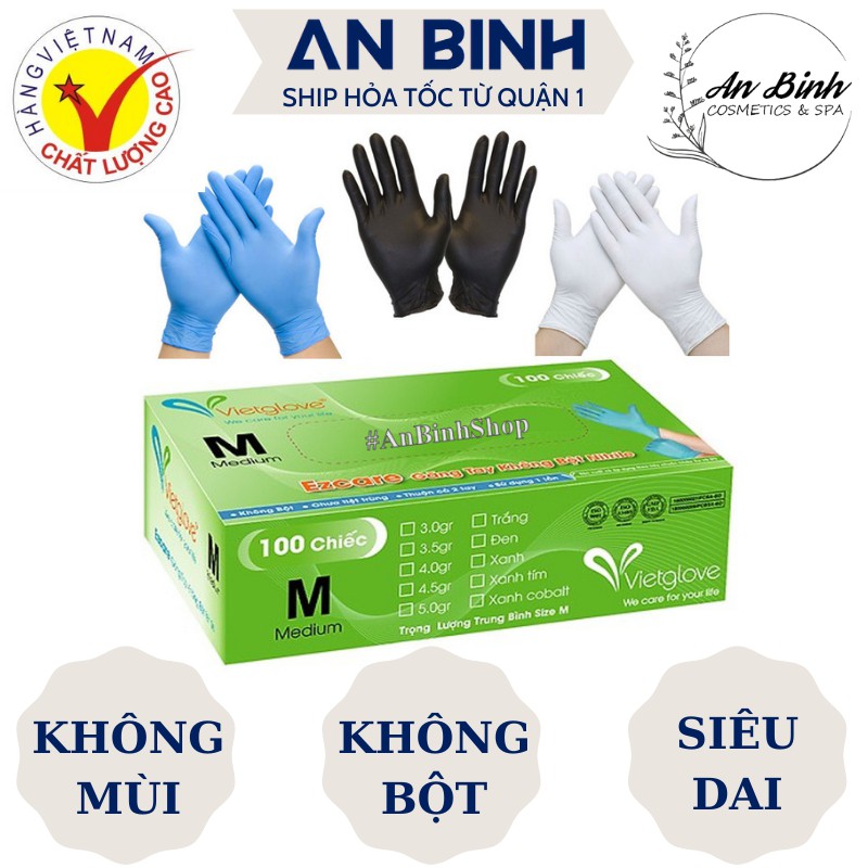 (Q1-HCM) Găng Tay Y Tế MÀU ĐEN Vietglove (Hộp 100 chiếc) Nitrile Không Bột