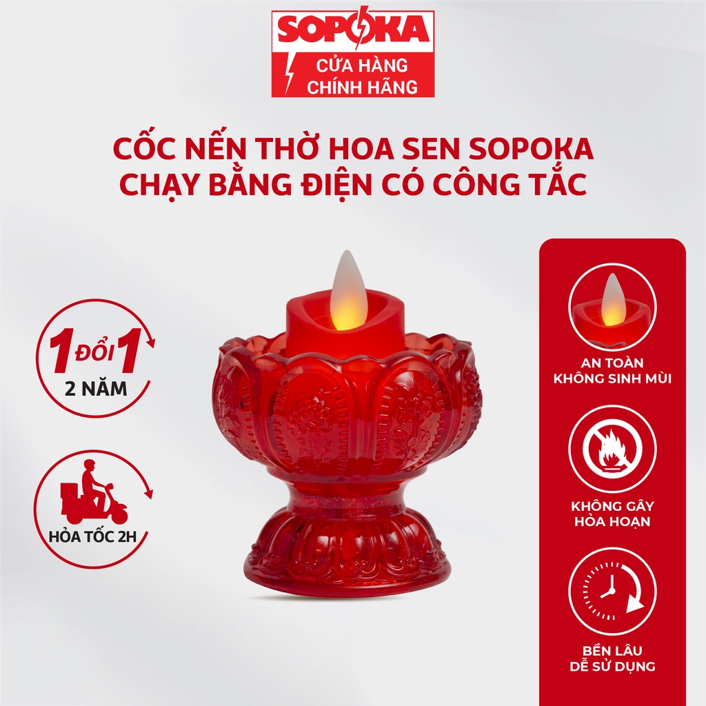 Cốc nến thờ hoa sen SOPOKA HS01 bằng điện bền đẹp, an toàn