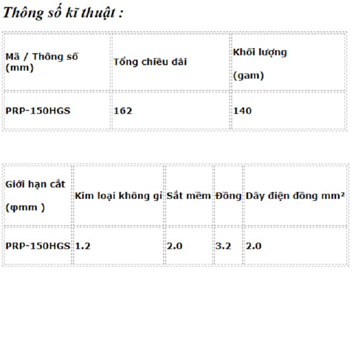 Kìm mũi nhọn có lỗ tuốt dây và lò xo 150mm PRP-150HGS Tsunoda Sản Phẩm Chính Hãng