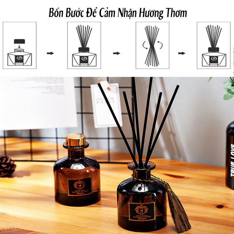 Tinh Dầu Thơm Phòng LONGFINE Que Gỗ Tự Khuếch Tán Mùi Hương Khử Mùi Lọ Màu Đen Sang Trọng 50ML