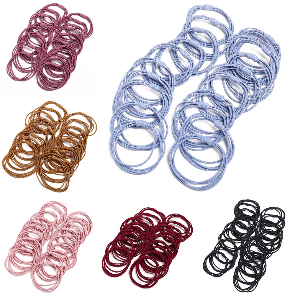 Bộ 100/28/50/20/1000 dây buộc tóc Hishop bằng nylon và cao su co giãn nhiều màu sắc cho bé tùy chọn