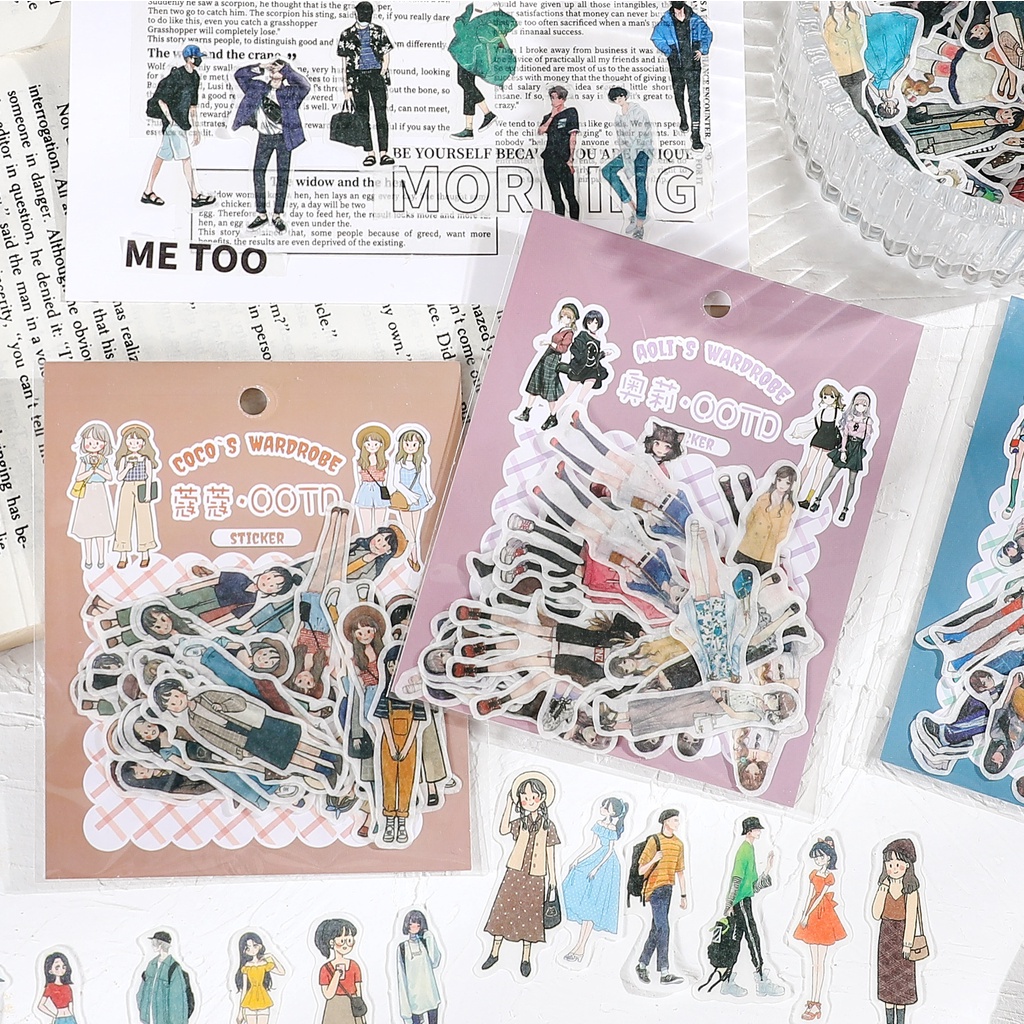 Set 40 Miếng Dán Washi Hình Dễ Thương Dùng Trang Trí Sổ Tay/ Album Ảnh DIY