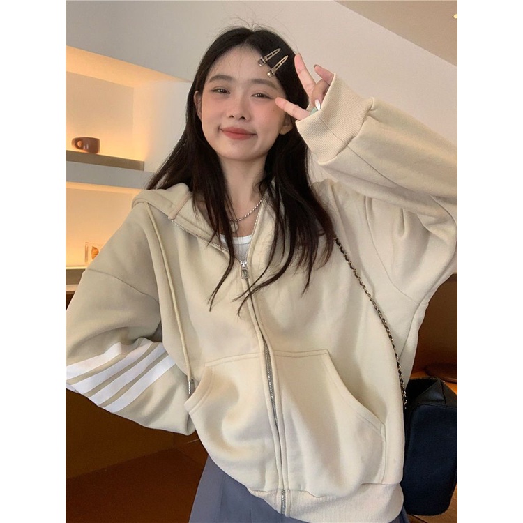 COZOK Retro Hong Kong flavor contrast color fashion all-match loose long-sleeved hooded sweater