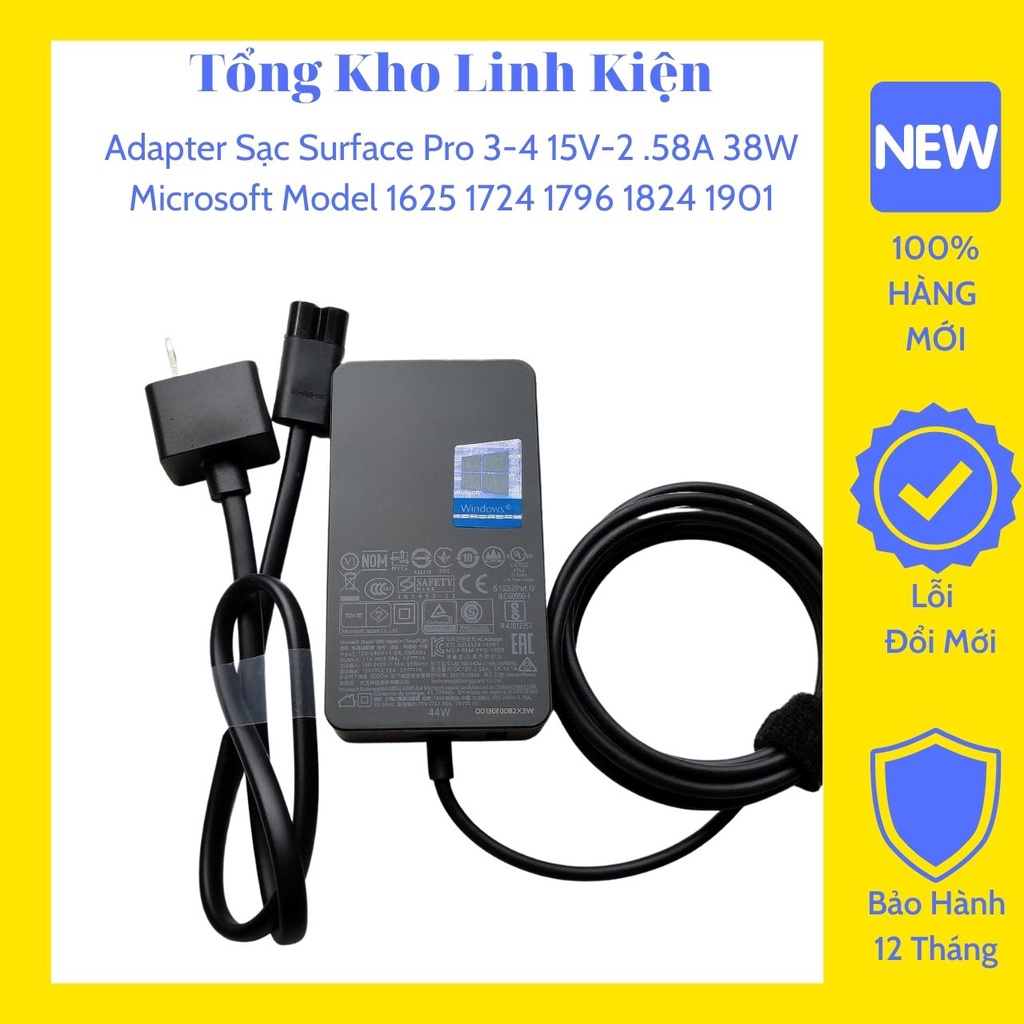 Adapter Sạc Surface Pro 3-4 15V-2.58A 44W , 15V-4A 65W Microsoft Model 1625 1724 1796 1824 1901