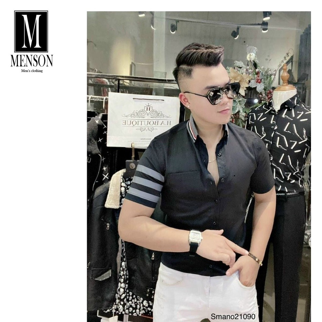 ⭐️SIÊU PHẨM⭐️Áo Sơ Mi Nam THOM Cộc Tay Kẻ Sọc Chất Mát Mùa Hè - Áo Sơ Mi Nam hàng hiệu cao cấp MENSON M6020