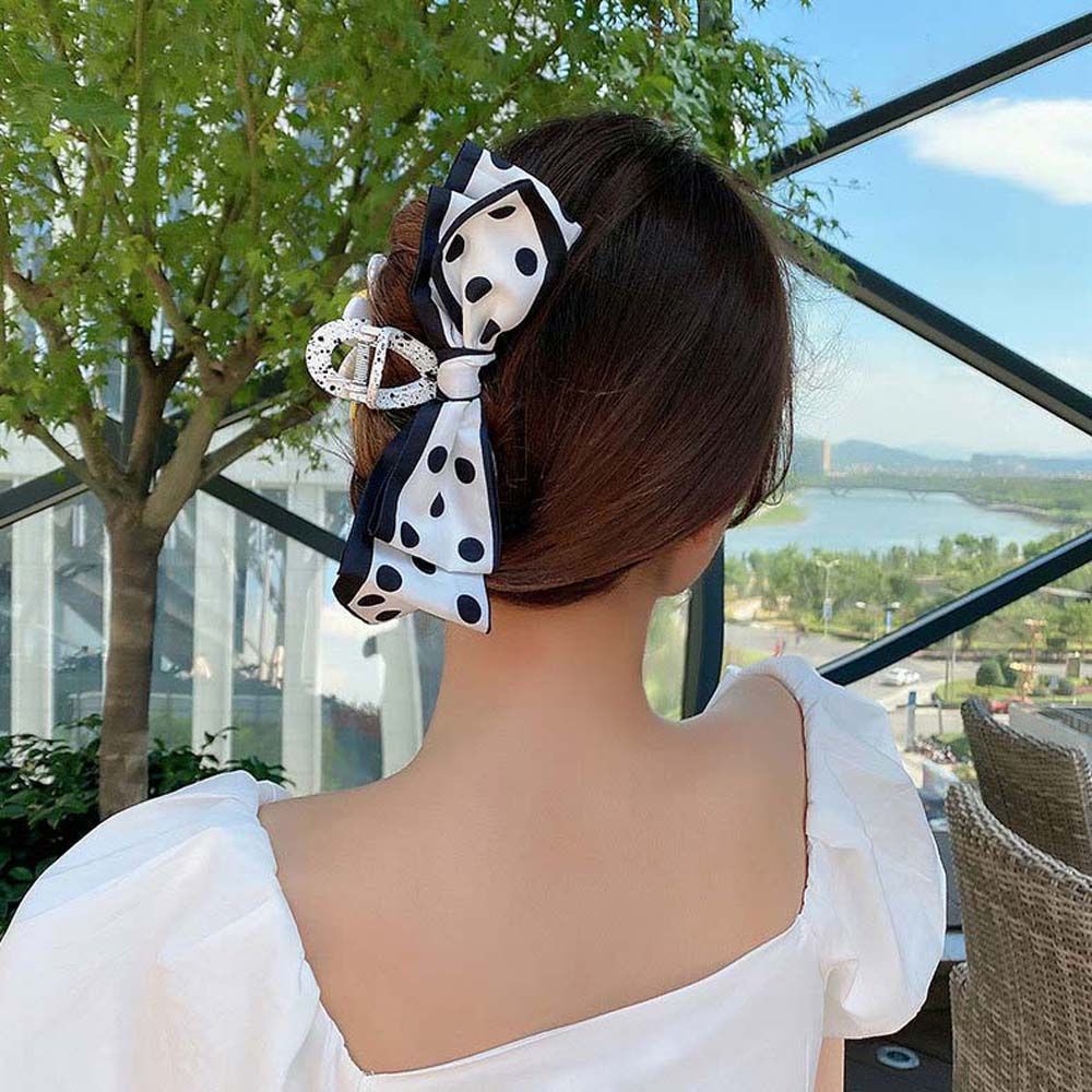Kẹp Tóc Nơ Ruy Băng Họa Tiết Mặt Cười Chấm Bi Thời Trang Hàn Quốc Cho Nữ