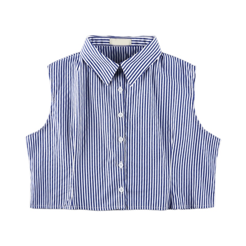 Áo Croptop Giả Vest Không Tay In Họa Tiết Kẻ Sọc Dọc Phối Nút Có Thể Tháo Rời Cho Nữ