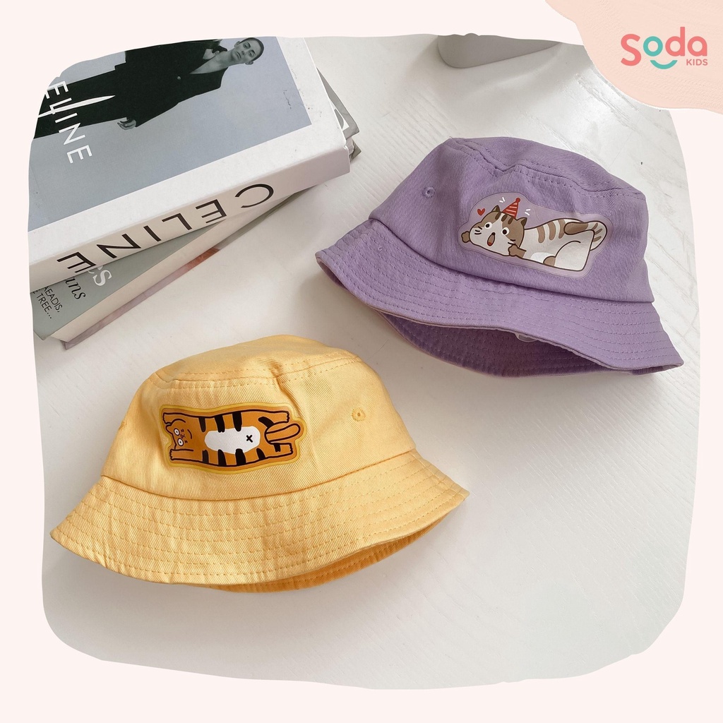 Mũ vành cho bé SODA KIDS in hình mèo con dễ thương, có quai chun cho bé 9-24m (2 màu)