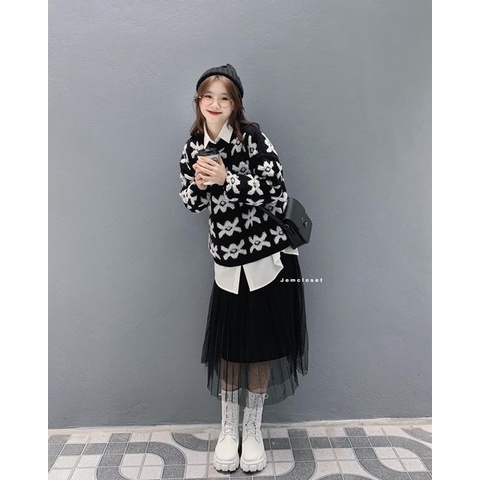Áo Len Nữ Form Rộng JEM CLOSET Tay Dài Họa Tiết Tinh Tế Style Thời Trang Thu Đông XUKAT 1841