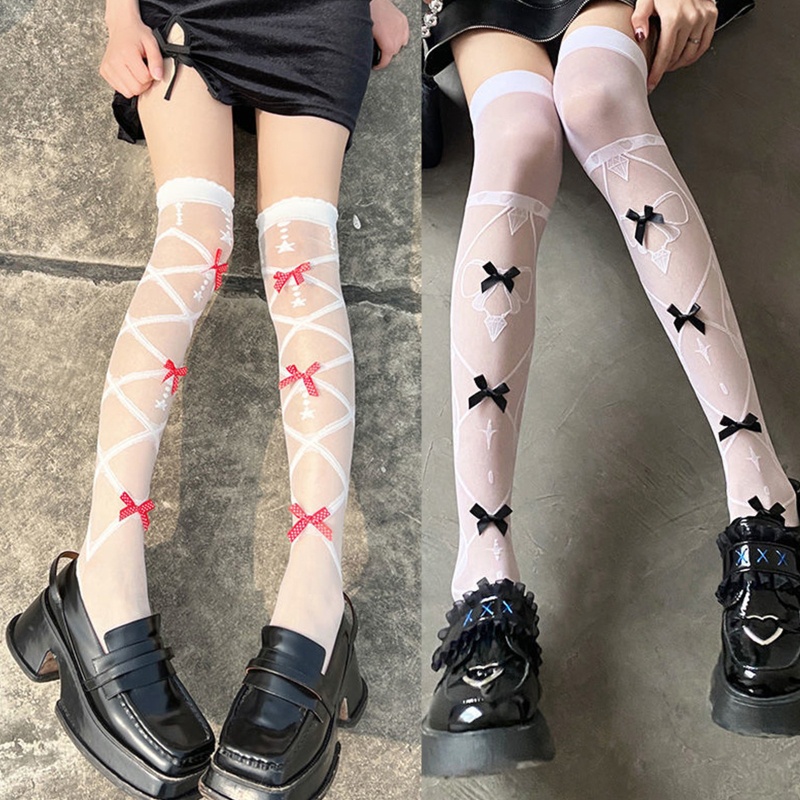 Xixi Vớ Lưới Dài Trên Gối Phối Nơ Phong Cách Lolita Nhật Bản Ngọt Ngào Cho Nữ