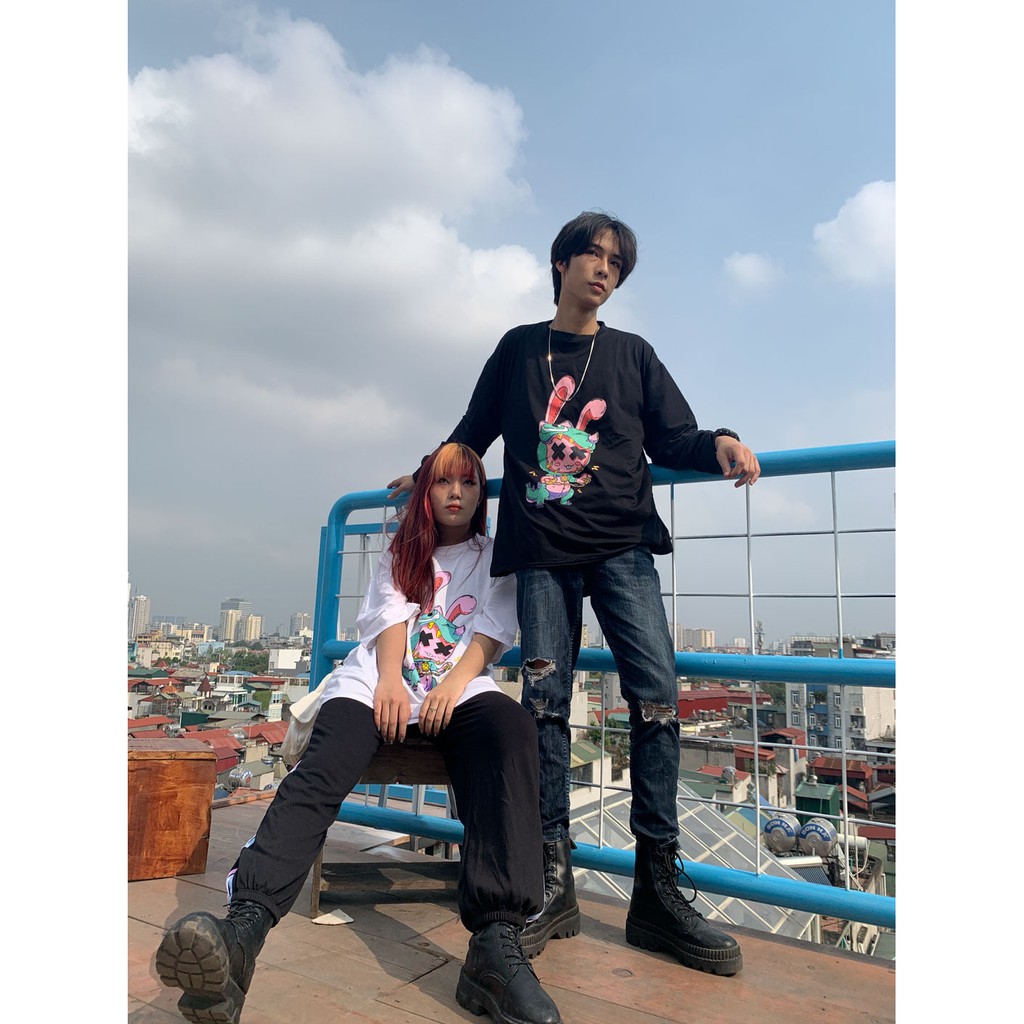 Áo thun THỎ ROBOT tay lỡ dáng suông phom rông mặc đôi nam nữ hàng có size chất thun dày dặn co giãn