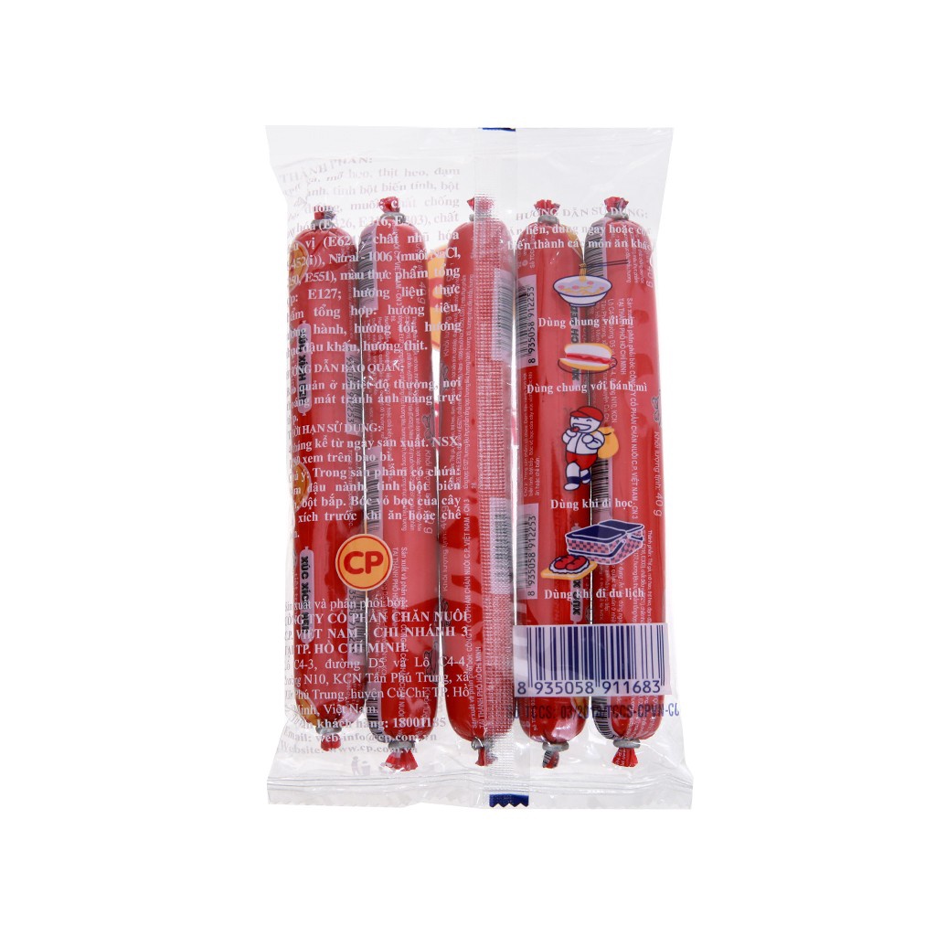 01 Bịch x 05 cây  Xúc xích heo RED ăn liền, tuyệt trùng và an toàn thực phẩm CP