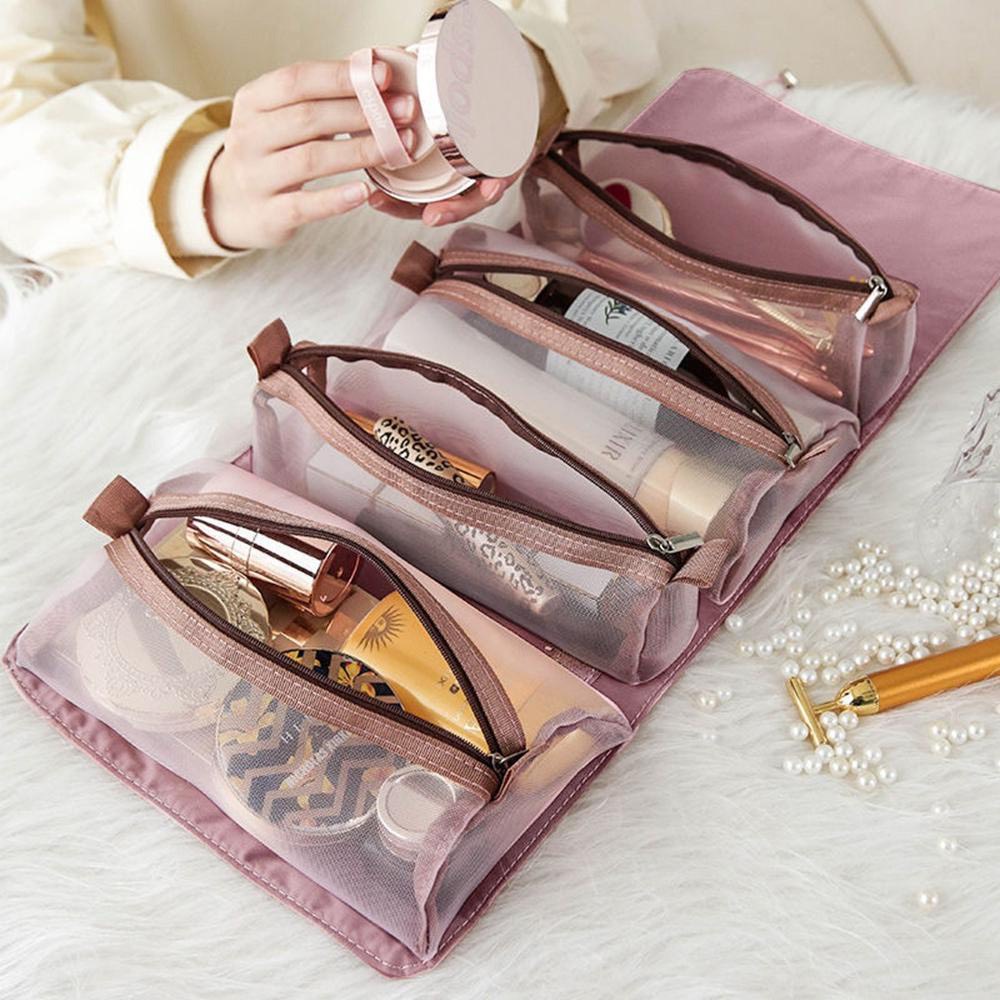 Túi đựng mỹ phẩm 4 trong 1 sức chứa lớn, túi lưới xách tay du lịch chống thấm nước có khóa kéo