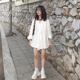Áo sơ mi oversize đắp chéo 1 cúc
