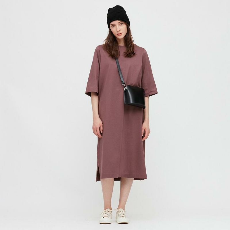 🌹🌿❤ Đầm Uniqlo Mercerized Cotton Short-Sleeve Long T Dress