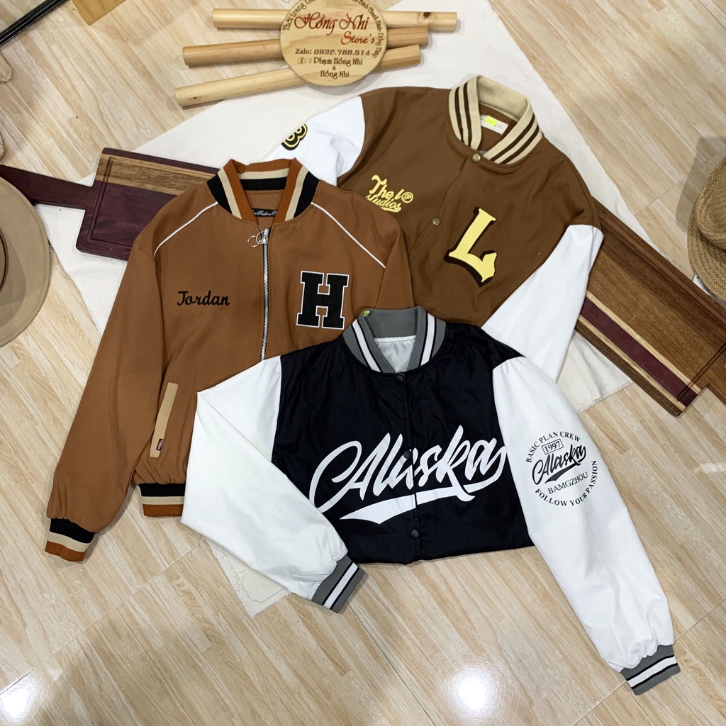 Áo Khoác Bomber Dây Kéo Nữ Thêu Hình Kaki Nhung Cao Cấp Ulzzang Dáng Rộng