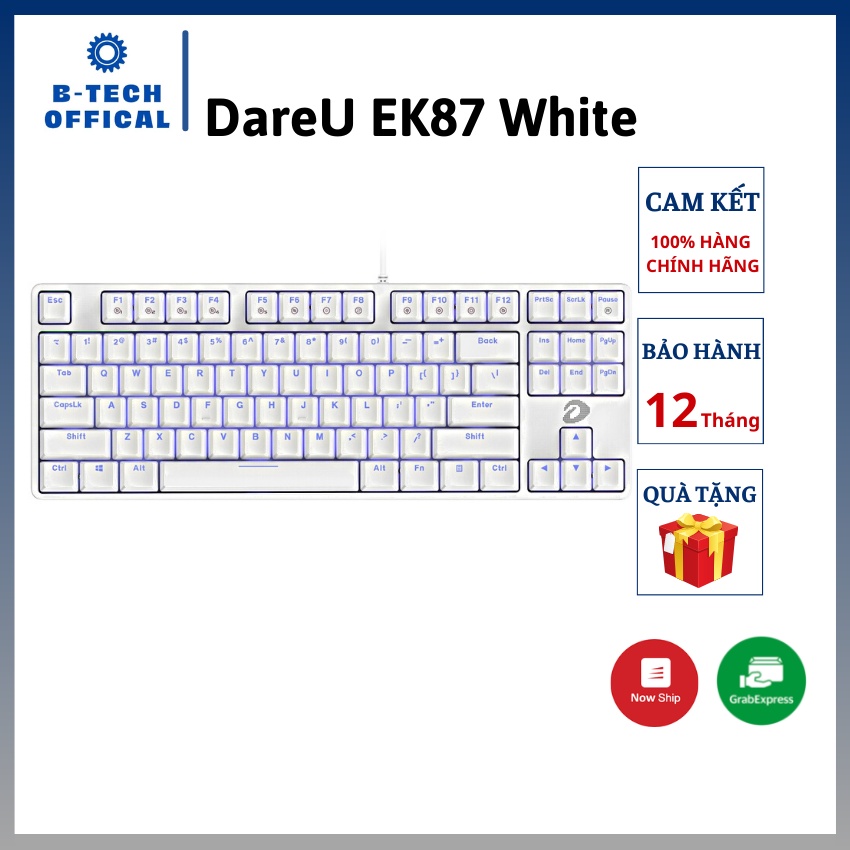 Bàn phím cơ gaming Dareu EK87 White Blue / Red / Brown switch - Hàng chính hãng bảo hành 12 tháng