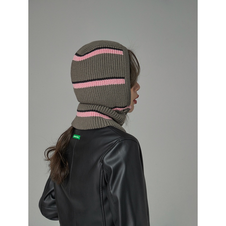 Mũ Len Một Mảnh Giữ Ấm Tai Họa Tiết Kẻ Sọc Màu Sắc Tương Phản Phong Cách Hàn Quốc Thời Trang Thu Đông