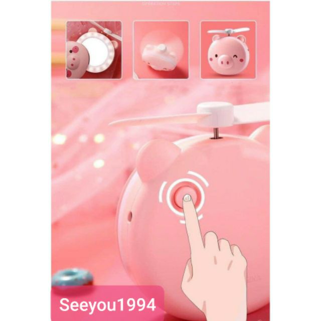 Quạt Mini Heo 3in1 Loại Cắm Sạc ( gương, đèn, quạt mát) | BigBuy360 - bigbuy360.vn