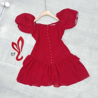 Jumpsuit voan xếp ly bèo tầng nút bọc