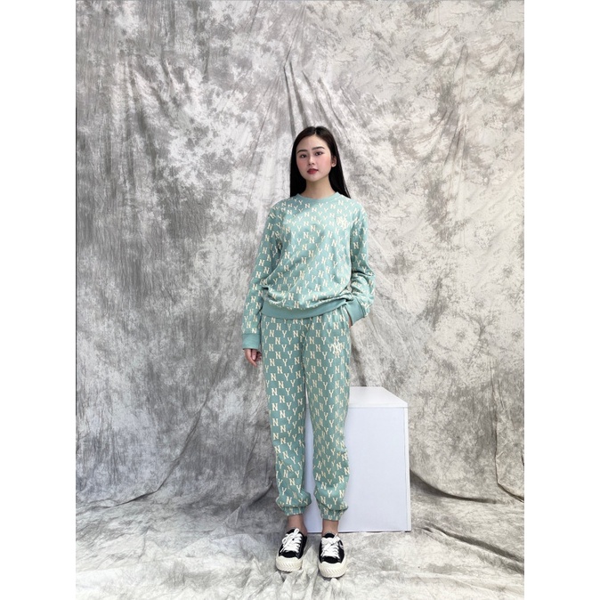 (HÀNG XUẤT XỊN) Set bộ xanh 1921 M//L//B N//Y MONOGRAM SWEATSHIRT &amp; PANTS IN MINT GREEN Made in V//N full-tag-code
