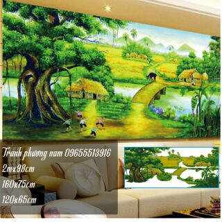 Tranh đính đá làng quê tuyệt đẹp 120x65cm