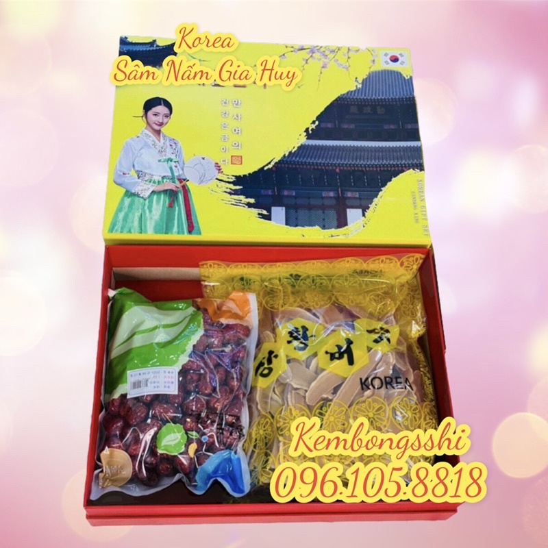 [SET QUÀ BIẾU] Hộp Quà Tặng Nấm Linh Chi, Táo Đỏ HÀN QUỐC [Hộp 1 kg táo + 0.5 kg nấm linh chi]