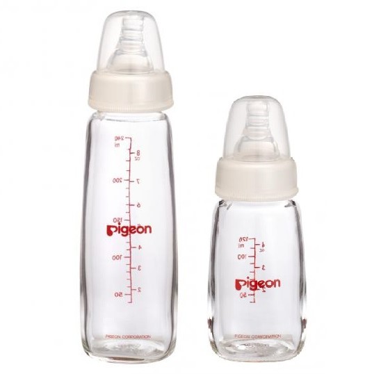 Bình sữa Pigeon thủy tinh 120ml /240ml cổ hẹp với núm vú silicone siêu mềm