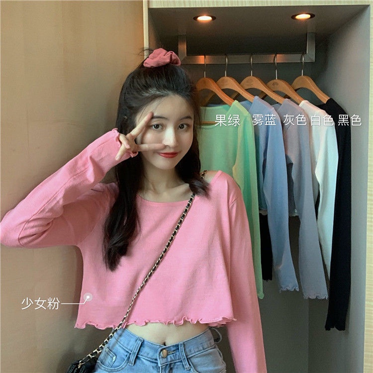 Áo croptop dài tay phong cách Hàn Quốc thời trang mùa thu 2021
