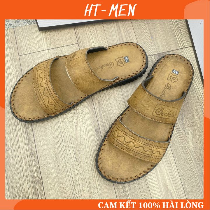 Dép Lê Hai Quai Ngang Chất Da Cho Nam Đế Khâu Viền Full Box