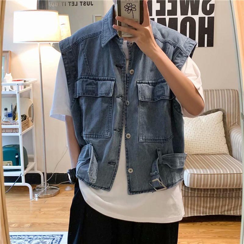 Áo Khoác Denim Sát Nách Kiểu Retro Cá Tính Cho Học Sinh