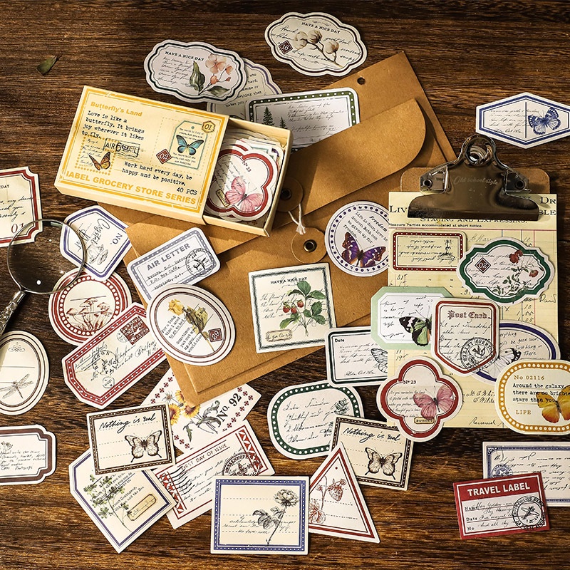 Hộp 40 Tờ Miếng Dán Sáng Tạo Phong Cách Retro Trang Trí Sổ Tay diy