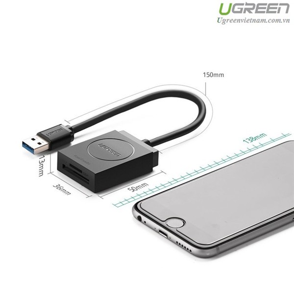 Đầu đọc thẻ USB 3.0 hỗ trợ SD/TF chính hãng Ugreen 20250 cao cấp
