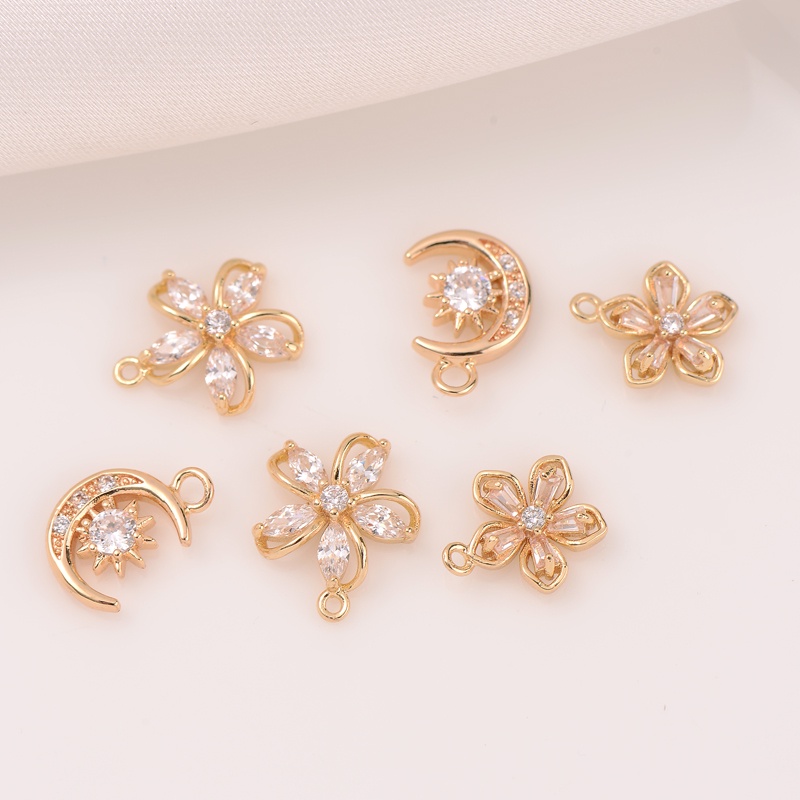 Mặt Dây Chuyền Hình Hoa Năm Cánh Bằng Đồng 14K Màu Vàng Đồng diy