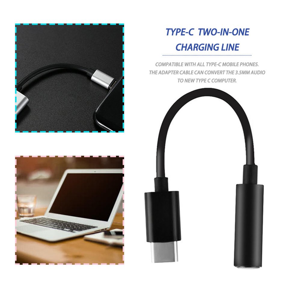 Type-C to 3.5mm Earphone Cable USB-C Male to 3.5 Female Audio Jack Adapter