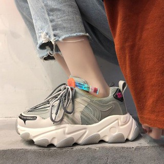 Giày thể thao nữ ULzzang 2 dây buộc kiểu đế cao hình sóng mẫu mới 2022