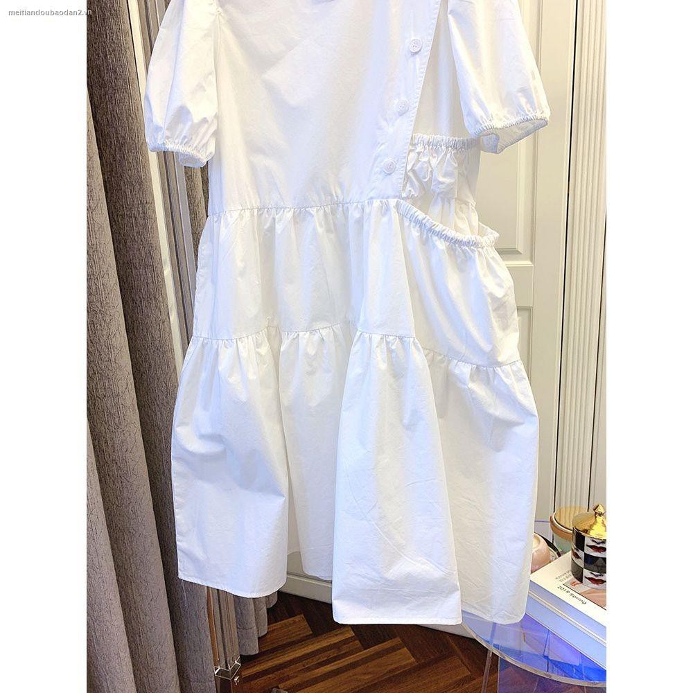 Đầm cotton tay phồng dáng rộng phong cách hàn quốc thời trang mùa hè cho nữ 2021