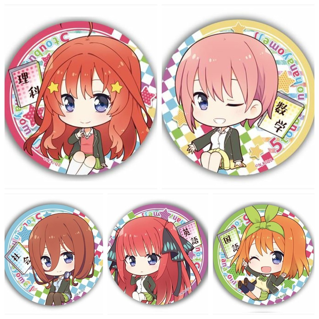 Huy hiệu cài áo IN HÌNH Gotoubun no Hanayome Nhà có 5 nàng dâu ver ngồi anime chibi dễ thương tiện lợi