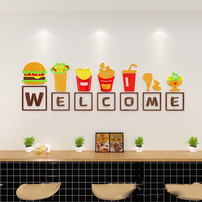 Tranh mica 3d dán tường các mẫu tranh welcome quán ăn nhanh, trang trí quán ăn, quán phở, fastfood