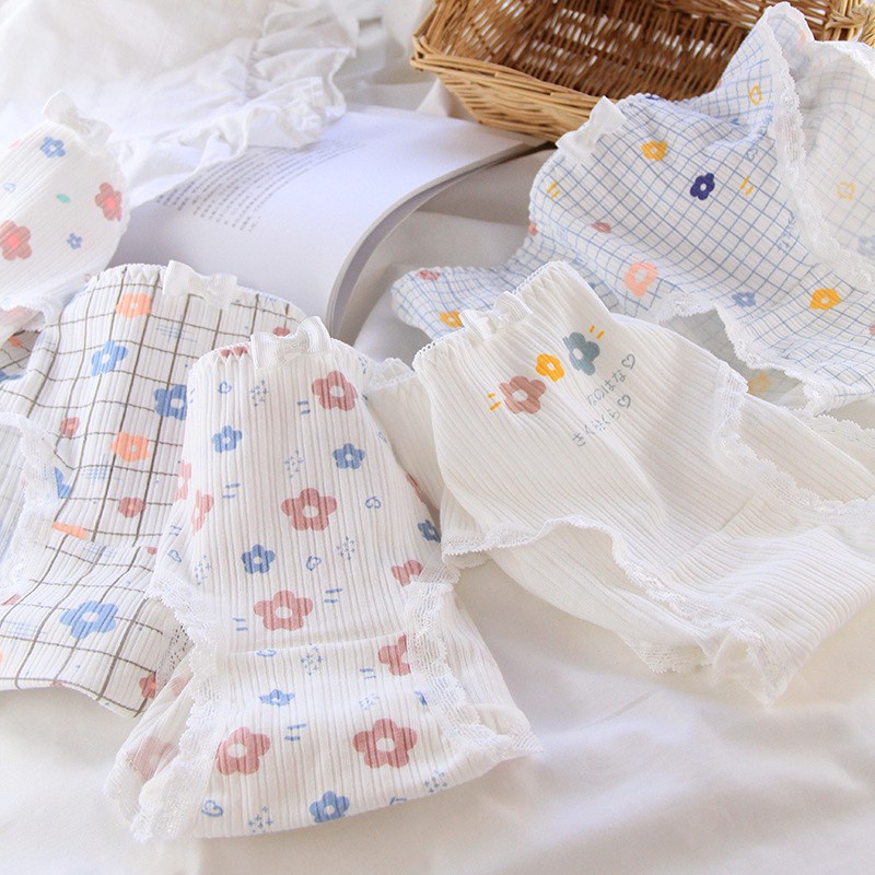Quần Lót Nữ Cotton chống viêm mềm mại lên dáng sexy - Quần Lót gân tăm Set hoa anh đào mã 0744