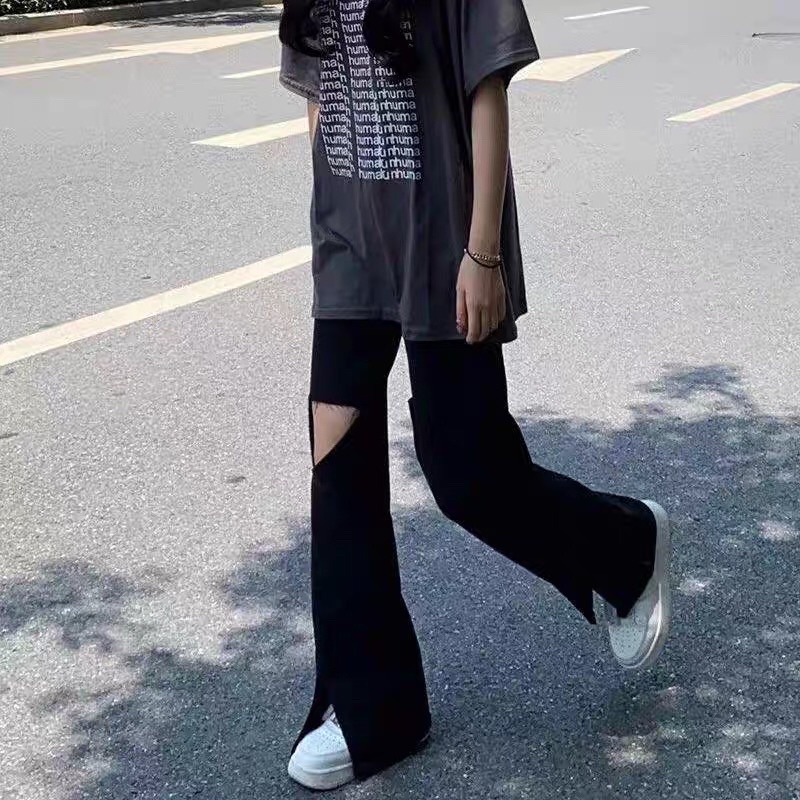 Quần suông rách gối xẻ ống màu đen (có ảnh thật ở 2 ảnh cuối)