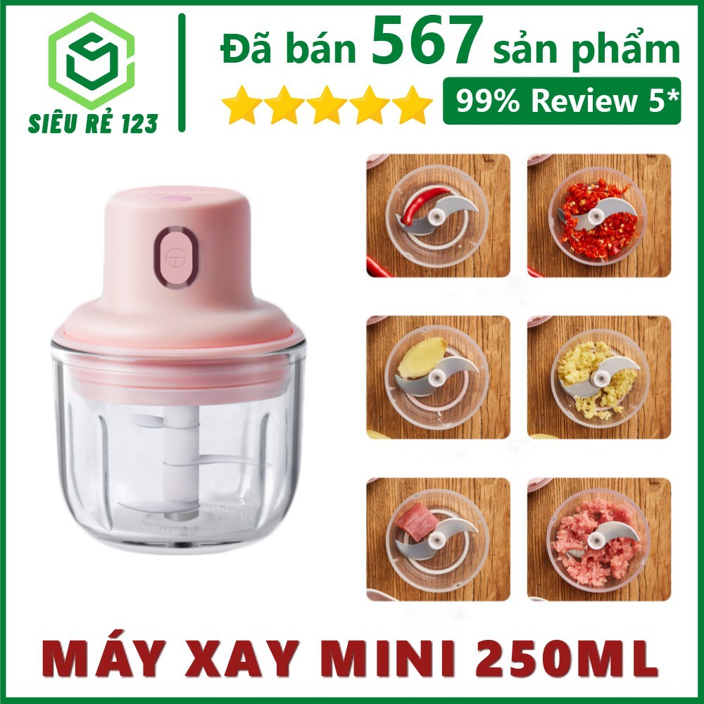 Máy xay mini cầm tay 250 ml đa năng sạc pin xay tỏi ớt xay hành hàng loại 1 màu hồng